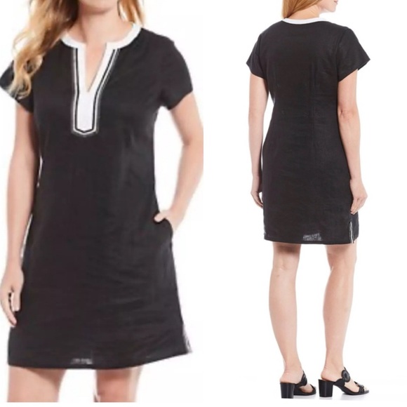 Tommy Bahama Two Palms 100% Linen Shift Short Sleeve Shift Dress pockets Medium - Picture 2 of 12